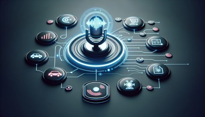 A modern interface showing a voice-activated car rental booking process, finalizing with "Book it" command.