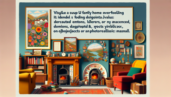 A cosy UK family home featuring a child's first artwork and an antique family heirloom, stirring fond memories.