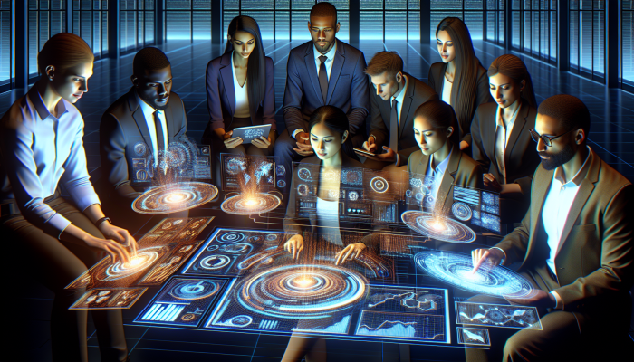 A digital illustration of a certified Google PPC agency team using Google Ads tools and attending training sessions.