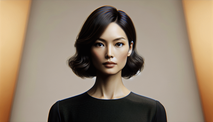Sophisticated woman with a chic, timeless bob hairstyle, featuring soft waves, dressed in a classic black dress.
