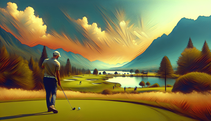 Golfer at Knysna Golf Club on 18-hole course blending with natural landscapes, scenic and challenging.