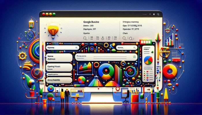 Effective Google Business Profile Optimisation: A fully filled Google Business Profile displayed on a computer screen, featuring vibrant icons and a professional layout.