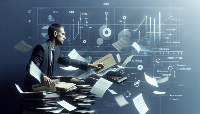 Best Ways to Manage a Consolidation Loan: A Comprehensive Guide | DCL A person organising bills into a folder, symbolising debt consolidation, with financial charts in the background.