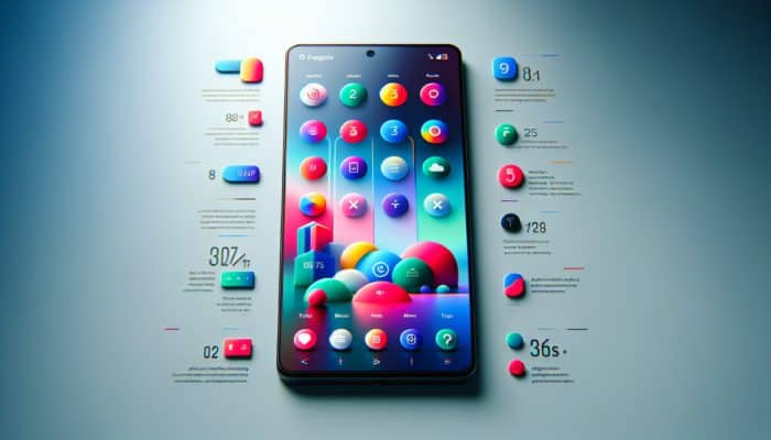 A smartphone with a vibrant, user-friendly interface, showcasing essential mobile design principles.