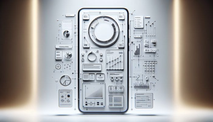 A sleek, minimalist mobile interface with clean lines and ample white space, focusing on essential content.