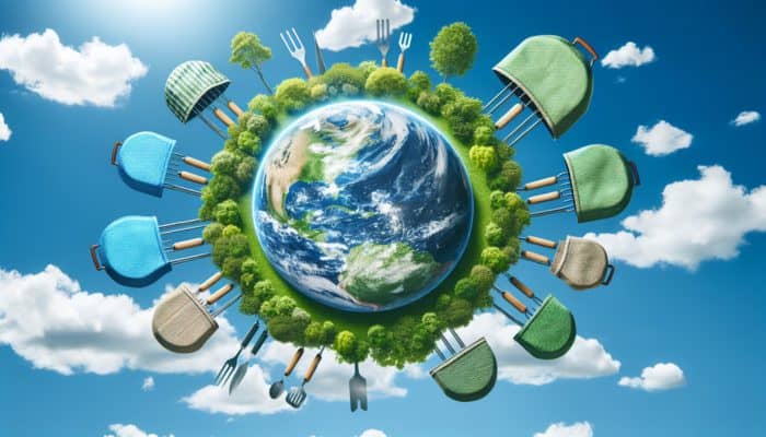 Top Eco-Friendly BBQ Grill Covers: Earth surrounded by eco-friendly grill covers, reducing landfill waste and harmful chemicals.