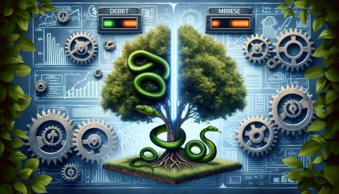Infographic comparing two debt consolidation loans, showing APR differences with financial backdrop.