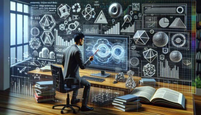 Use Original Research for Backlink Attraction: A digital marketer analysing data visualisations on a screen, surrounded by research materials, enhancing SEO credibility.