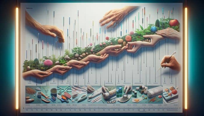 Basic Concepts of Acupuncture Explained: Timeline of acupuncture's integration into UK healthcare since the 1970s, showing evolution from Eastern to Western practices and increased collaboration among practitioners.