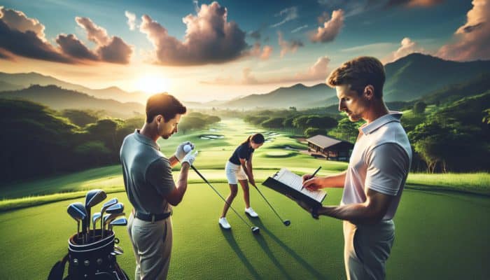 A golfer receiving personalized instruction at Hermanus Golf Club, focusing on swing and mental strategies.