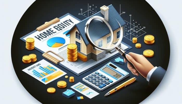 Debt Consolidation Loans vs Home Equity Loans: Your UK Guide | DCL Infographic showing home equity loans with house, magnifying glass, graphs, charts, financial documents, and calculators.
