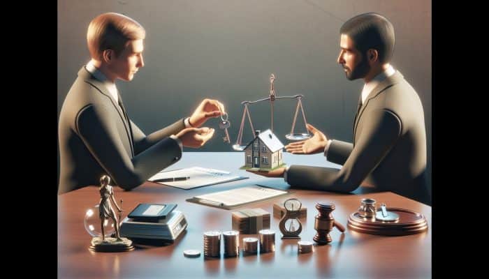 Debt Consolidation Loans vs Home Equity Loans: Your UK Guide | DCL Person handing house key to bank representative with financial documents and property valuation report on desk.