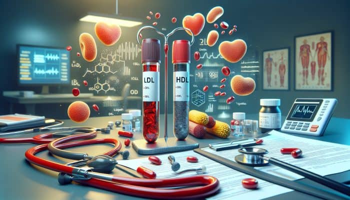 Cholesterol Blood Test in Lincoln: Illustration of a cholesterol test showing LDL, HDL, and triglycerides in a modern Lincoln clinic.
