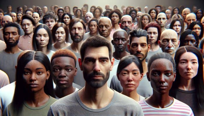 Diverse group showing dandruff flakes on scalps and clothes, expressing embarrassment globally.