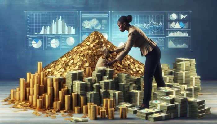 Person organising coins and bills into 'avalanche' and 'snowball' piles, symbolising debt reduction strategies.