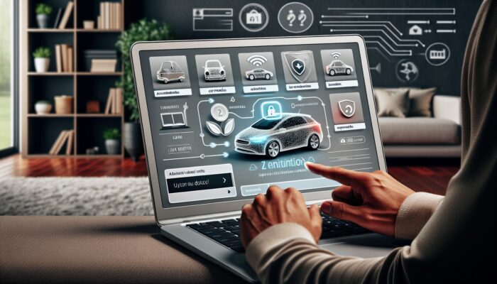 Person using laptop at home to browse and book a modern car rental online.