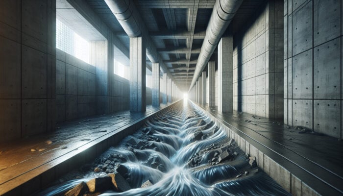 A robust concrete drainage system in Chilliwack managing heavy rainfall runoff, protecting against flooding and erosion.