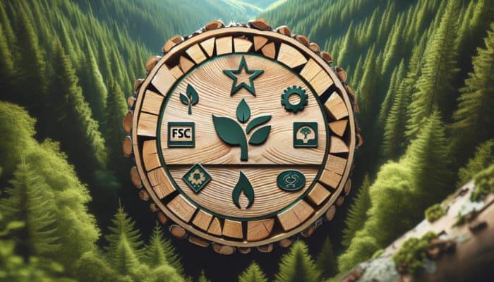 Eco-friendly BBQ smoking chips from sustainably managed forests, FSC or SFI certified, with lush forest backgrounds.