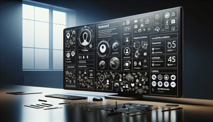 A modern dashboard showing optimised social media profiles with consistent branding across platforms.