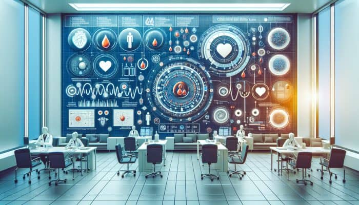 Infographic showing cholesterol blood testing insights in a Bedford clinic, with procedure visuals and cholesterol charts.