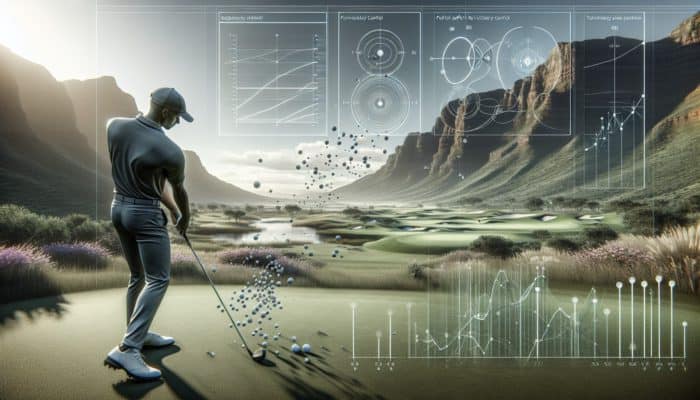 A South African golfer modifying stance on diverse terrain; wide for low shots, narrow for high launch.