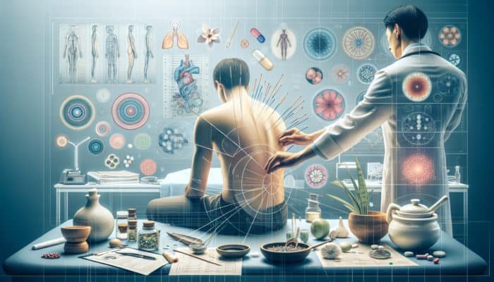 A serene UK clinic blending Eastern and Western healing through acupuncture treatment.