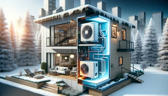 Modern heat pump unit outside a New Westminster home, providing heating and cooling.