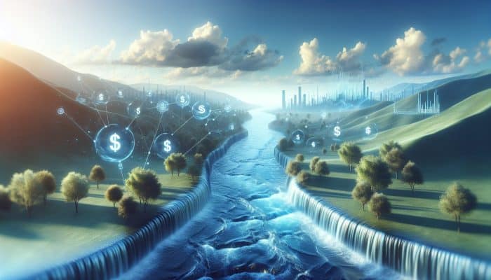 How to Stay Motivated with a Consolidation Loan: A serene landscape with a single stream merging smaller streams, symbolising debt consolidation under a calming sky.