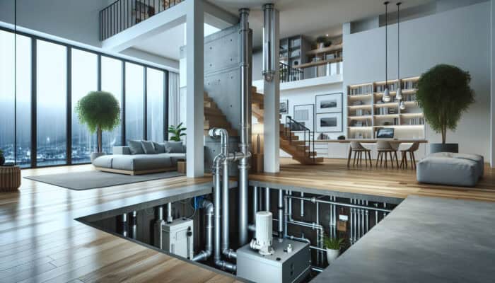 Modern Port Moody home interior featuring a sump pump and French drain system managing water flow effectively.