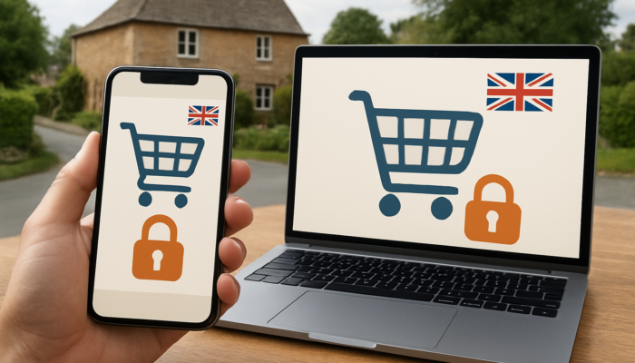 Responsive website for rural UK business, showcasing secure payments and UK flags.