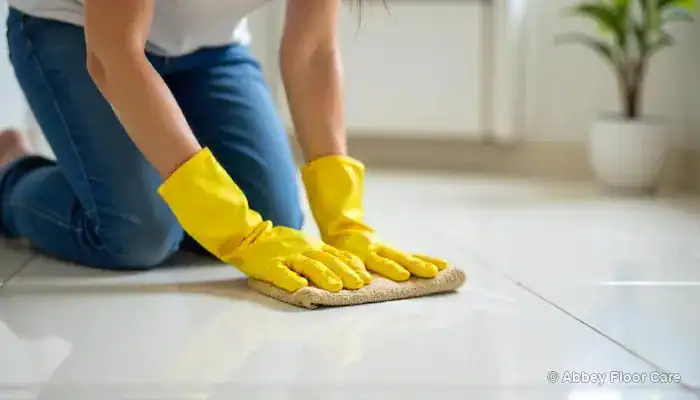 Porcelain kitchen tiles showing streaks and dull patches after mopping
