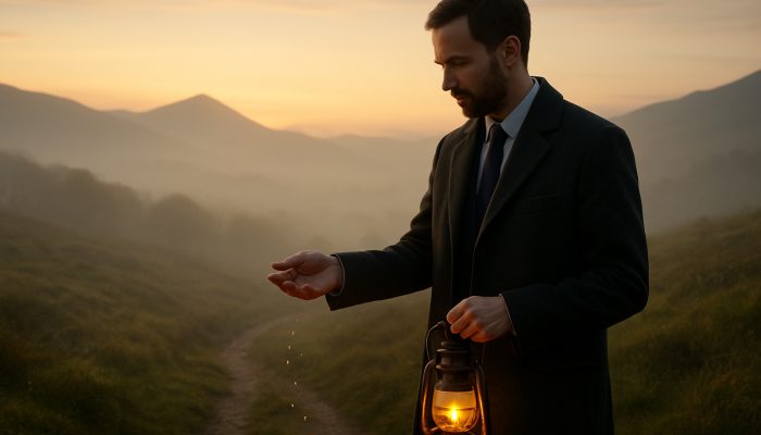 Avoiding Burnout During Long Payoff Plans: Expert UK Advice | DCL Serene UK professional with lantern tends symbolic seeds on misty hillside at dawn